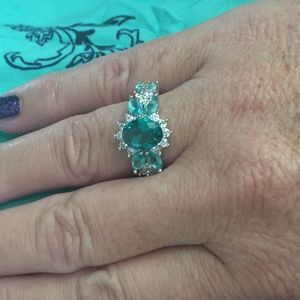 Green AAA CZ  Ring - White Gold filled